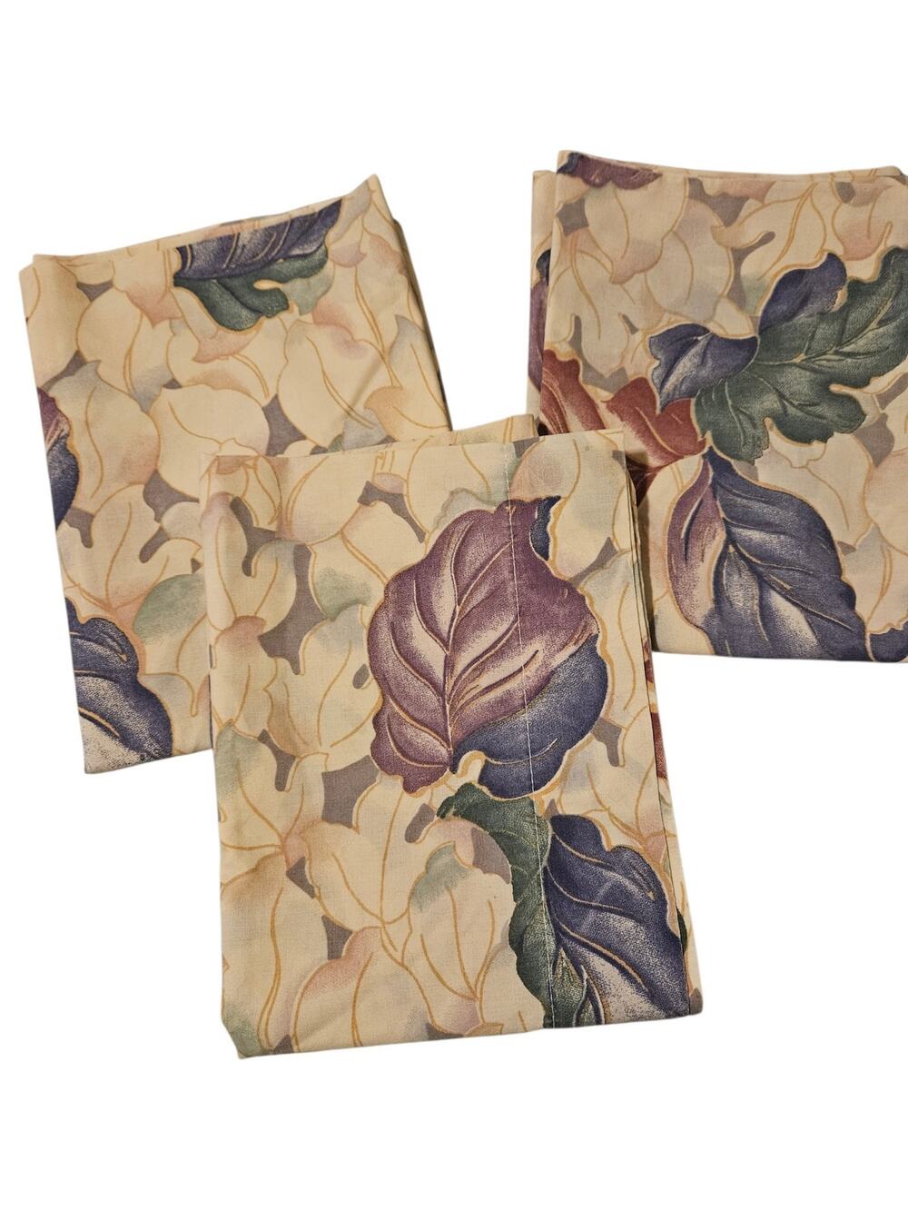 Vintage Martex Jewel Tone Leaf Pillowcases Oak Ivy Berry Green Purple Pair of 3